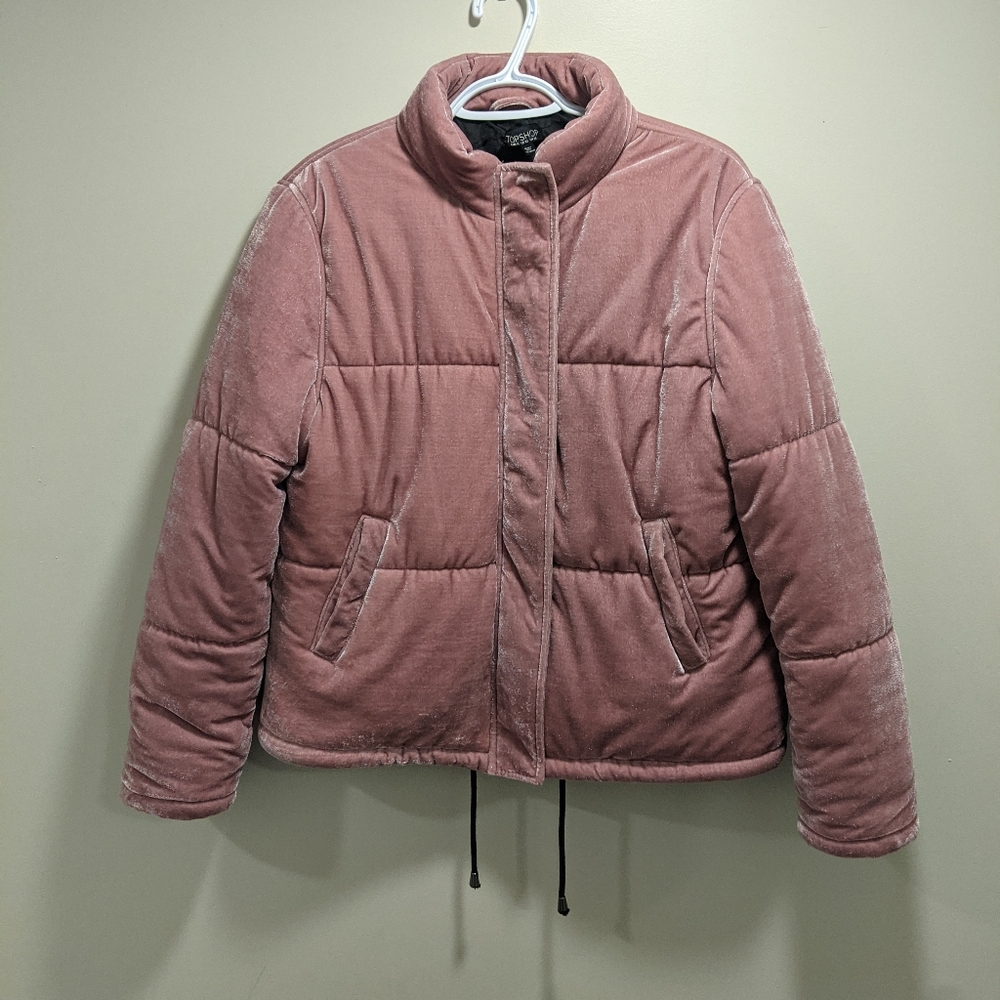 Topshop Pink Velvet Puffer Coat